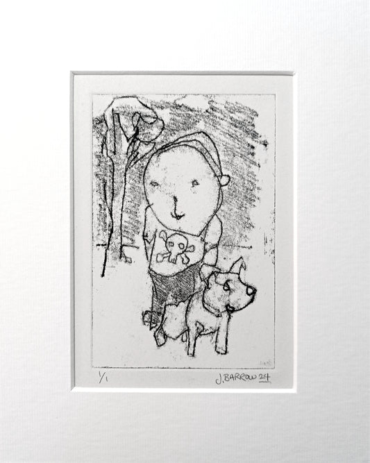 Man with dog - Monoprint