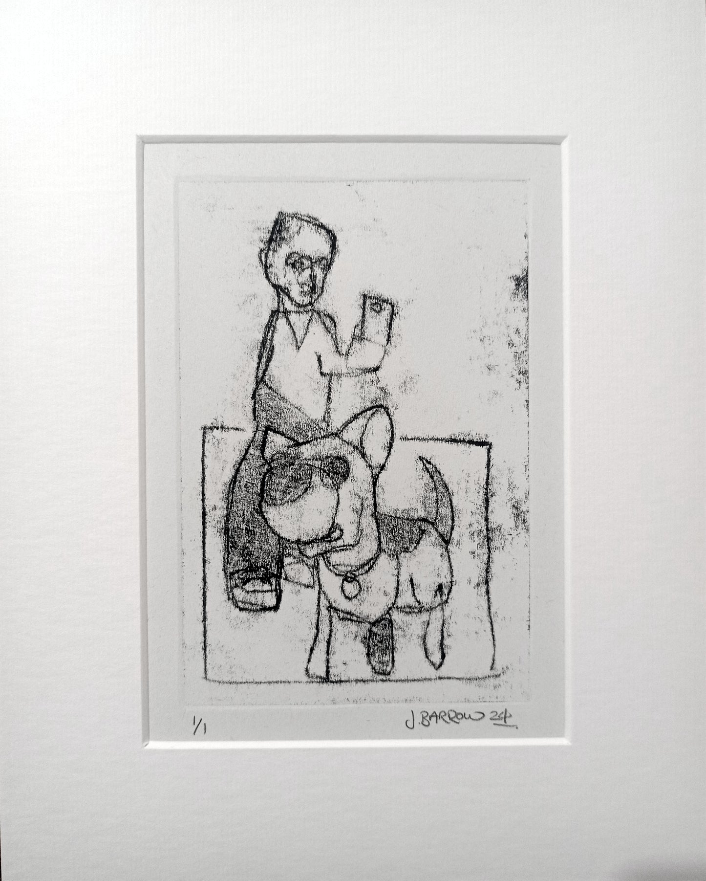 Man with dog - Monoprint