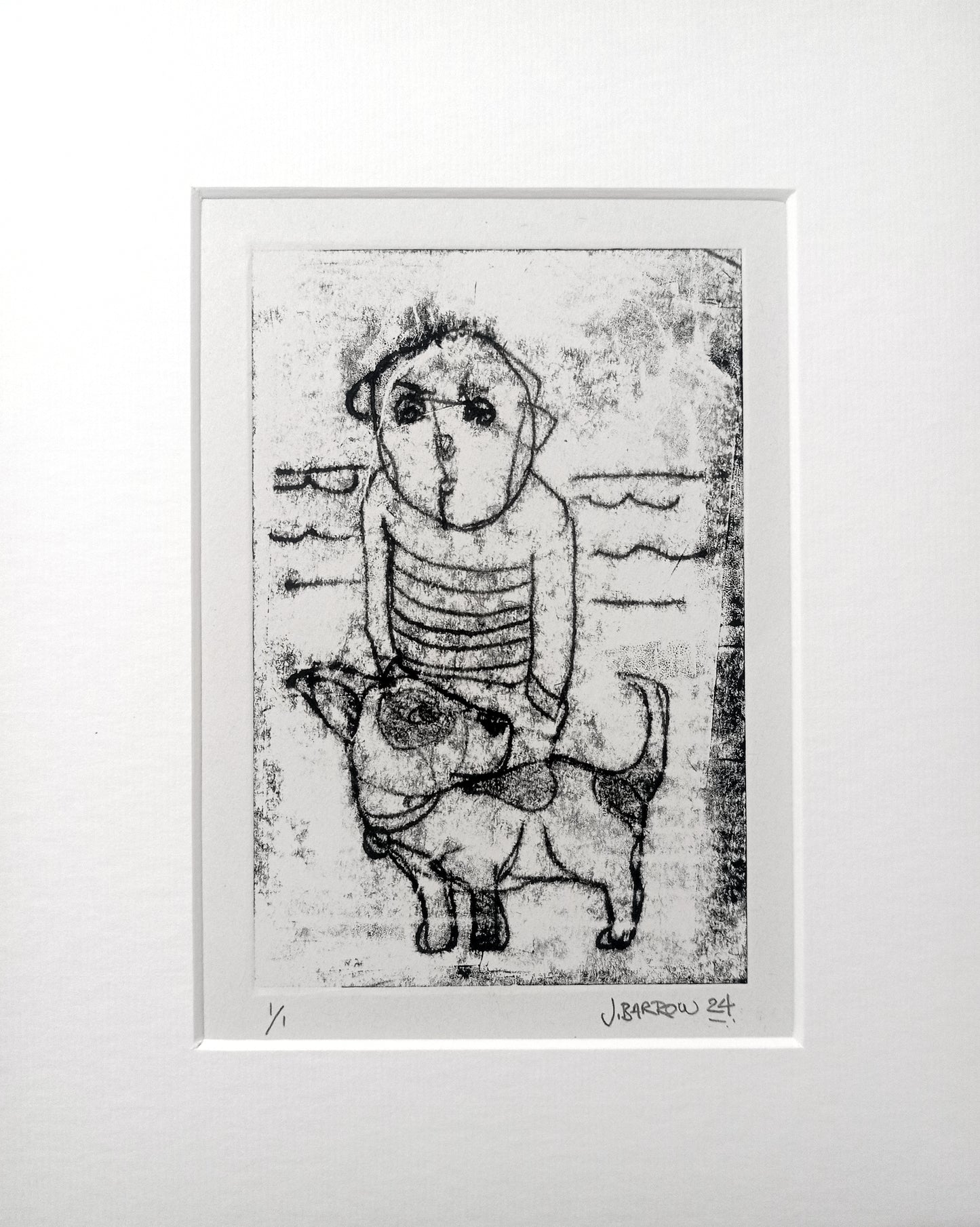 Man with dog - Monoprint