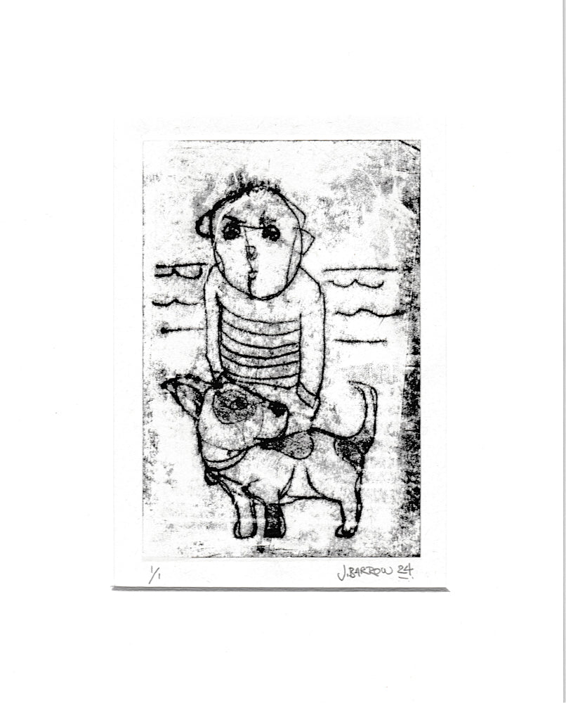 Man with dog - Monoprint