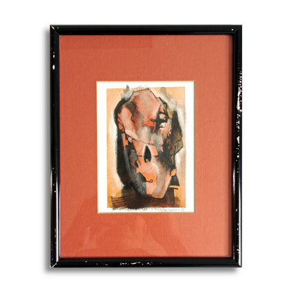 Pen and oil drawing in vintage frame